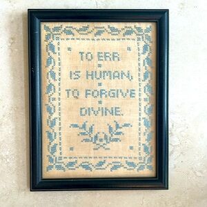 Vintage Cross-stitch Sampler Blue Cream Framed